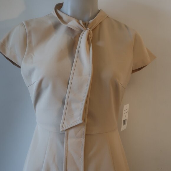 NWT Womens Alexia Admor Cream Neutral Tie Neck Sheath Dress 2 - Picture 10 of 14